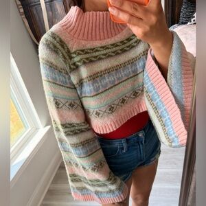 ROMWE Pink Multi Pastel Striped Cropped Sweater